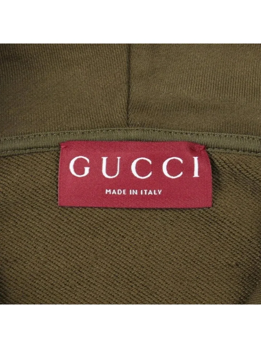Gucci Men's Olive Green Logo Hoodie with Embellished Lettering